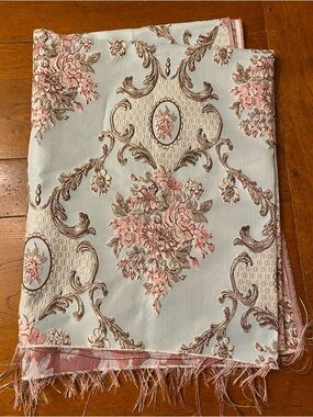 Brocade Upholstery Fabric Damask Jacquard Floral Pale Blue Pink Flowers 56x37”